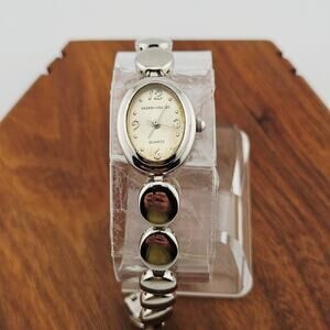 Faded Glory Women's Silver Tone Bracelet Watch Oval Retro Link Mod Bubble Style
